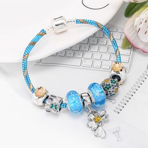 Hot Blue Diy Snake Chain Armband Luxe Merk Stijl Dames Sieraden Lente Nieuwe Boutique Glazen Kraal Kralen Hanger Armband mode-sieraden Groothandel