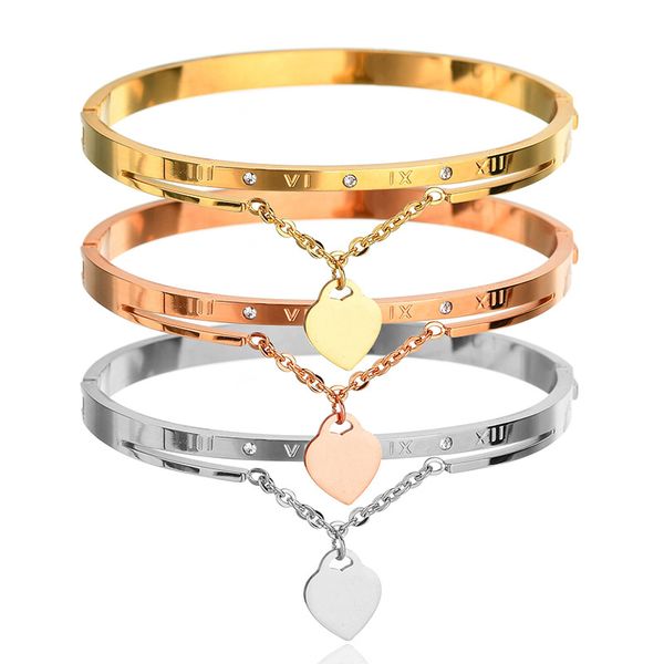 Bracelet chaud Luxe Rose Goud Rvs Armbanden Armbanden Vrouwelijke Hart Bruiloft Liefde Brand Charm Armband voor Vrouwen Beroemde Sieraden
