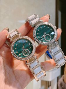 Reloj de moda de marca novedosa, reloj de cuarzo con esfera verde Malachine, correa de serpiente, reloj de cerámica de acero inoxidable de Color oro rosa
