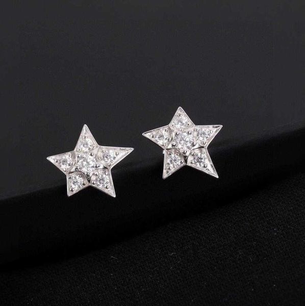 Hot Brand Pure 925 Sterling Silver Boucles d'oreilles Star Full Diamond Stud White Gold Meteor