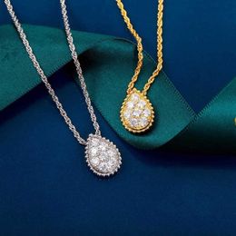 Marca novedosa joyería de plata de ley 925 pura para mujer, colgante de diamante en forma de gota de agua, collar de oro, bonito diseño bonito, lujo fino