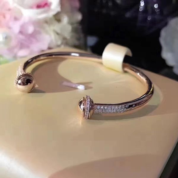 Hot Brand Pure 925 Joyas de plata esterlina para mujeres Rotar Ball Bangle Bead Bangle Joyería de boda Open Rose Gold Bracelet CX200702