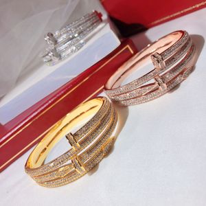 Hot Merken Schroef Volledige Boor Nagels Armband Gouden Armbanden Vrouwen Armbanden Punk voor Beste Cadeau Luxe Superieure Kwaliteit Sieraden Dubbeldeks armband ontwerper