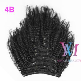 Hete Braziliaanse Afro kinky krullende echte virgin mens haar clip ins extensions 4b 4c natuurlijke kleurclip in haar 100 g 120 g 160g