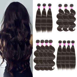 Brésilien Cheveux Vierge Weaves corps vague droite humaine Bundles Cheveux Indien malais Péruvien humides et onduleux Extensions de cheveux humains avec Bundle