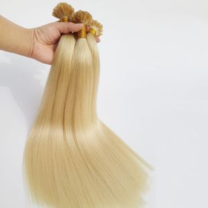 ¡¡¡CALIENTE!!! Cabello liso brasileño Extensiones de cabello con queratina Punta de uñas Extensiones de cabello con punta en U Rubio platino 18''20''22''24 pulgadas