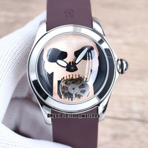 Hot Bubble Horloges 46mm Automatische Mechanische Herenhorloge Rose Gold Skull Tourbillon Montre de Luxe Sport Bruin Rubber Riem