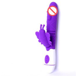 Hot Butterfly G-spot Vibrating Dildo 30 Velocidades Dual Vibration Vibrator Stick Juguetes sexuales Productos Impermeable USB Conejo Vibrador