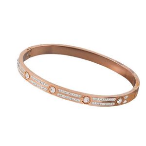 Cati Star – Bracelets en diamant pour hommes et femmes, en acier titane, or Rose, deux rangées de diamants, tendance, ciel complet, W95d