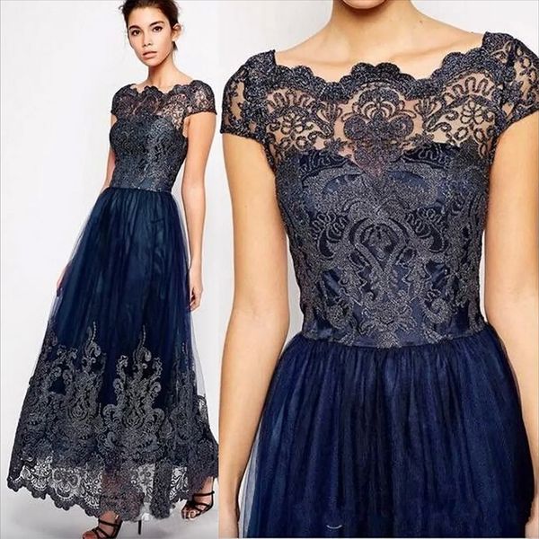 Hot bon marché Mère off Robes de mariée Navy Blue Illusion Capuchage PLUS TIGHNE LACE APPLIQUES LONGUEURS LONGUE