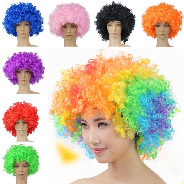 Hot Cheerleading cheer peluca de alta calidad 120g Disco de Halloween rizado Rainbow Afro pelucas Payaso Niño Adulto Disfraz Fanático del fútbol Peluca Cabello para la diversión 16 colores