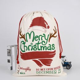 Bolsas de regalo de Navidad calientes Bolsa de lona pesada orgánica grande Bolsa de cordón de saco de Papá Noel con renos Bolsas de saco de Papá Noel para niños