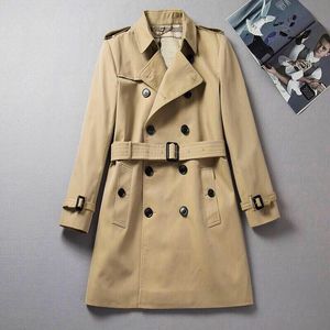 HOT KLASSIEKE/Engeland Stijl Mannen Midden Lange Trenchcoat Gabardine Merk Kwaliteit Double breasted Slanke Mode epauletten riem Geul