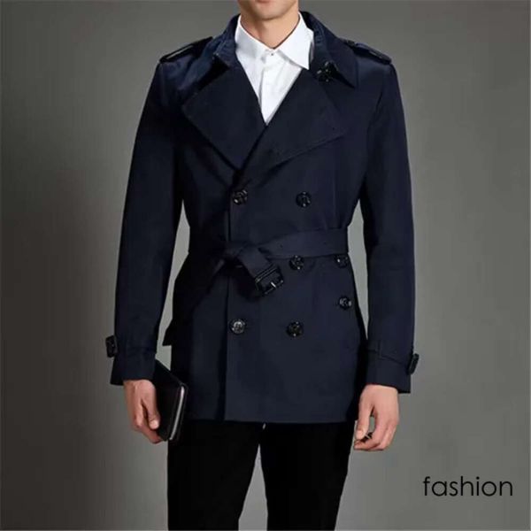 Classique chaud!Hommes trench-codes courts de mode en anglais Style de haute qualité marques de coton design trench à deux poitrines pour hommes / hommes spri 3428