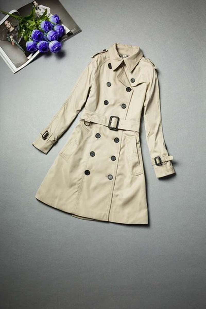 معاطف الخندق النسائية HOT CLASSIC! أزياء نسائية إنكلترا معطف طويل طويل بحزام مزدوج الصدر للنساء S-XXL