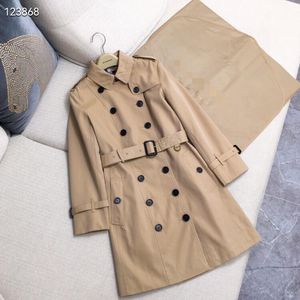 HOT CLASSIC women fashion middle long trench coat/top quality branded design belted slim fit trench/ladies heavy thick cotton fabric trench B3868F500 size S-XXL kahki