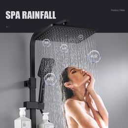 Soirée de douche noire froide chaude salle de bain smart thermostatique Système de douche murale LED Bath robinet carré splay spa rainfall grifos