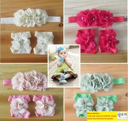 Hete kleurrijke voetbloem op blote voeten sandalen hoofdband set voor babys baby's meisjes fs026