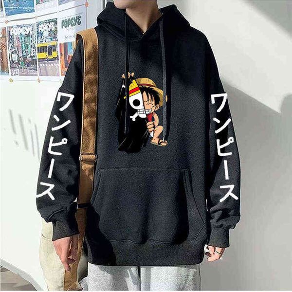 Hot Comics One Piece Sudaderas con capucha Hombres Mujeres Moda Anime Luffy Jersey Sudadera con capucha de gran tamaño Sudaderas Hip Hop Boys Ropa para hombre Sudaderas Y211122