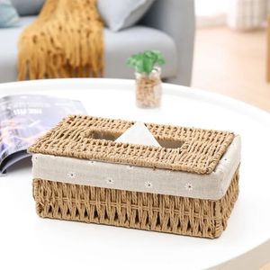 Hot Creatieve Handgemaakte Rotan Tissue Box Huishoudelijk Papier Opslag Mand Woondecoratie Kaki Bloemen Stijl 1 PCS servethouder