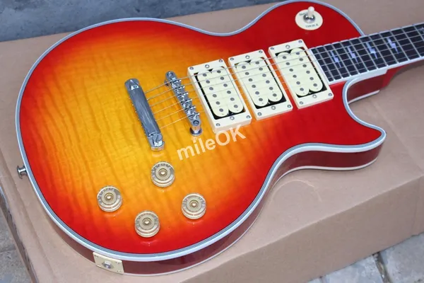 Heiß! Custom Shop Ace Frehley Signature 3 Pickups E-Gitarre, Vintage Sunburst Tiger Flame Custom Gitarre Kostenloser Versand
