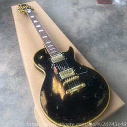 Chaud! Guitare électrique relique lourde noire LP Murphy lab R8, boutique personnalisée, guitare relique vieillie, service personnalisé OK