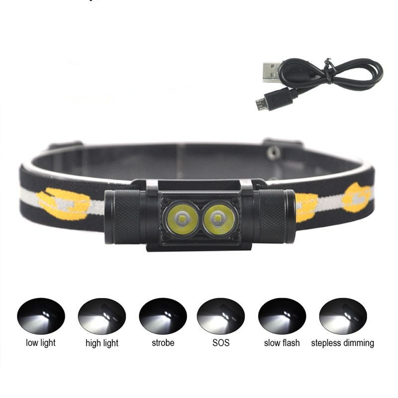 Hot D10 D25 2000lumens XM-L2 LED Mini Headlamp 6-Mode USB Rechargeable Headlight Bicycle Flashlight