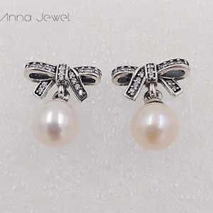 Bijoux de créateurs chauds Authentiques 925 Sterling Silver Delicate Sentiments White Pearl Stud Boucles d'oreilles Pandora Boucles d'oreilles de luxe femmes Saint Valentin cadeau d'anniversaire 290596P