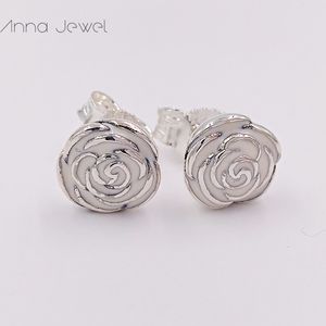 Joyería de diseño caliente Auténtico jardín de rosas de plata de ley 925 con aretes de esmalte rosa Pendientes Pandora Mujeres de lujo Día de San Valentín Regalo de cumpleaños Boda