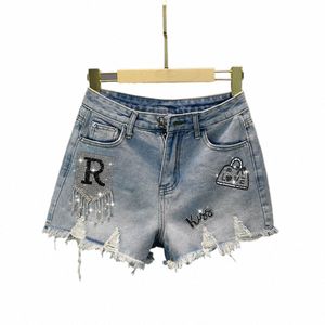 Hot Diamd Losse Denim Shorts Vrouwen Fi Zomer Nieuwe Hoge Taille Gat Korte Jeans Dames Bramen Zoom Vrouwelijke sexy Hot Broek G0L7 #