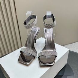 Sandales à talons hauts Hot Diamond, pantoufles à talons hauts, doublure intérieure à tête carrée à bout ouvert, chaussures d'usine de fête en cuir laqué à la mode en cuir véritable 35-42