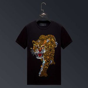 Hot Diamond Tiger Head T-shirt Heren Korte mouw 2024 Nieuw zomermodemerk MENS Versatiele losse ronde nek Halve mouwtop
