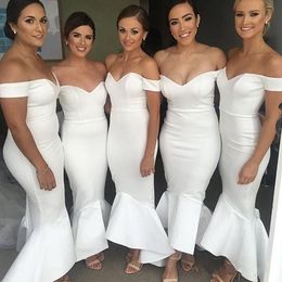 Hete Dubai Afrikaanse goedkope zeemeermin bruidsmeisje jurken uit schouderdop mouwen hoge lage lengte ruches plus size maid of honor feestjurken