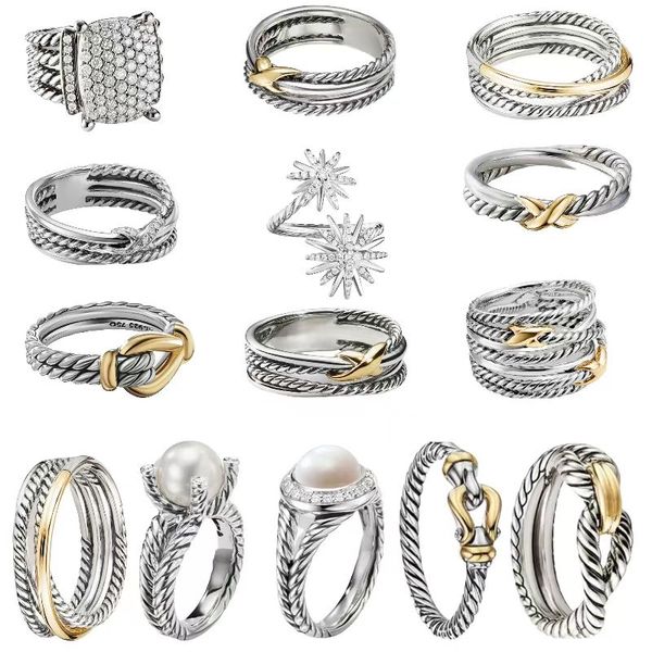 HOT DY Anillo trenzado para mujer Alta calidad 1: 1 Anillos de boda Estación de compromiso Colección de cables Vintage Étnico Loop Hoop Colgante Punk diseñador dy Joyería regalo de la madre