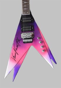 Hot Ed Roman de Vinnie Vincent Flying V Double V Purple Pink Electric Guitar, Rosewood Beneboard Shark Fin Inlay, Floyd Rose Tremolo