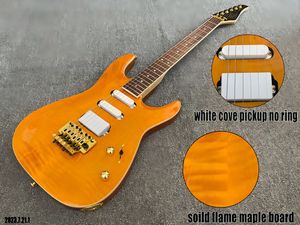 Guitare chaude Guitare Solid Flame Maple Board Arctop Ssh White Cover Pickup Floyd Rose Gold Style Tremolo Rose Wood Fingerard White