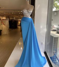 HEET! Elegante blauwe lovertjes Mermaid Avondjurken Crystal Beaded Sweetheart Formele Prom Jurken Custom Made Plus Size Pageant Draag Party Jurk