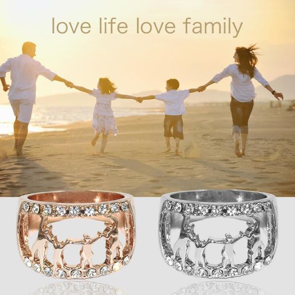 Caliente elegante anillos de diamantes anillo de cristal 3 colores amor familia anillos joyería de las mujeres abuela regalos del día de la madre día de san valentín envío gratis