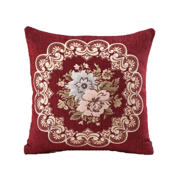 Funda de almohada Jacquard Floral de palacio europeo, funda de cojín suave, marrón, rojo oscuro, marfil, decorativa para el hogar, 450x450mm