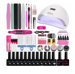 Juego de manicura para kit de uñas con lámpara LED de 24 W/36 W de taladro eléctrico para uñas, kit de esmalte de uñas en gel, herramientas de arte para uñas, juego de uñas