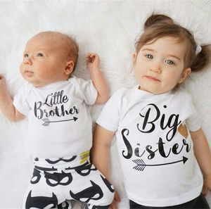 Hete familie matching outfits baby jongens romper kleine jongen romper jumpsuit bodysuit grote zus t-shirt zomer kinderkleding katoen babykleding