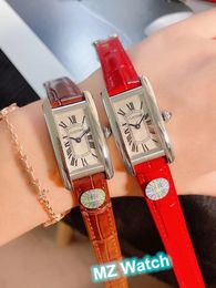 Reloj de pulsera de cuero genuino de marca famosa, reloj americano de cuarzo para mujer, reloj rectangular, reloj geométrico para mujer con esfera Numan romana AAA +