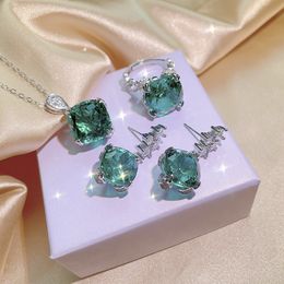 Mode chaude bleu CZ Zircon 15 carats pierre boucles d'oreilles collier anneaux pour femmes OL élégant trèfle concepteur classique doux charme boucle d'oreille boucles d'oreilles collier oreille anneau bijoux