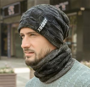 2 pièces chapeau écharpe ensemble pour hommes hiver bonnets écharpes mâle hiver ensembles épais coton chaud hiver accessoires YD0415