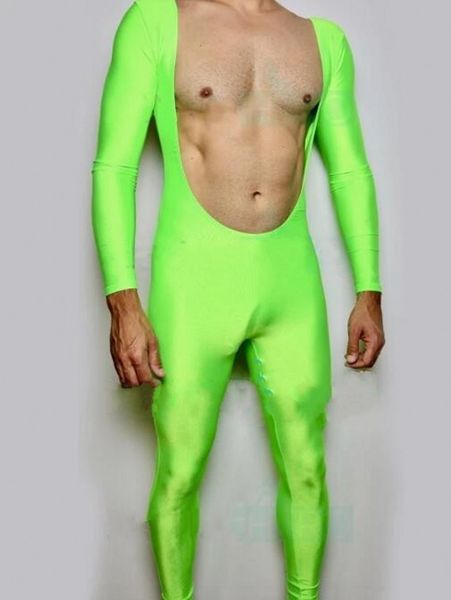 Trajes de Catsuit de moda novedosa, leotardo de LICRA de LICRA de Color verde ajustado para hombre, Catsuit Zentai Sexy para hombres