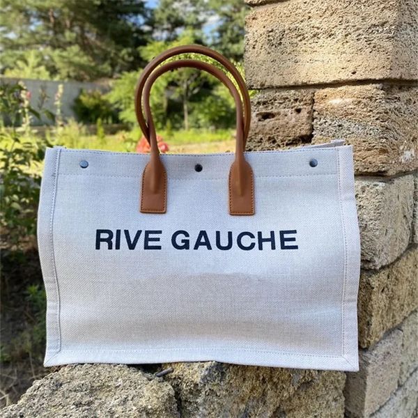 Sac à main de mode chaude pour femme Rive Gauche fourre-tout sac à provisions sacs à main Topbags lin grand voyage bandoulière épaule sacoche portefeuille femmes Designer sacs de plage 48 cm