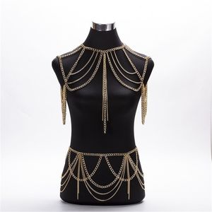 Hot mode sieraden accessoires punk heavy metal multilayer tassel gouden lichaamsketen lange ketting statement voor vrouwen T200508