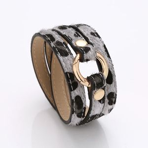 S814 bijoux de mode PU Bracelet en cuir multicouche enveloppé léopard crin PU Bracelet Bracelet