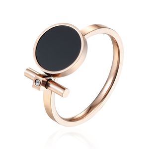 Hot Fashion Luxe Sieraden Ring Exquisite Schoonheid Zwart Emaille en Zirkoon Roestvrij staal Rose Gold Color Brand Ring voor vrouwen