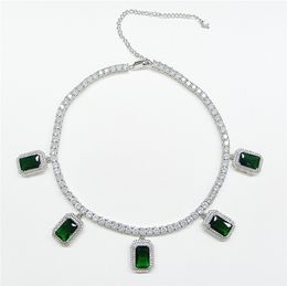 Hot Mode Mannen Vrouwen Ketting Zilveren Kleur Bling CZ Rood Groen Rubijn met CZ Tennis Ketting Ketting Voor Mannen Vrouwen Mooi Gift